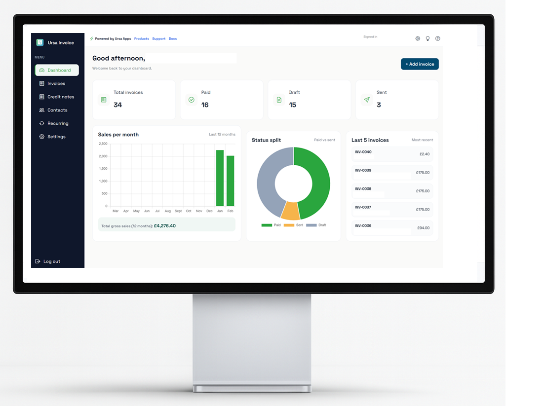 Ursa Invoice dashboard preview