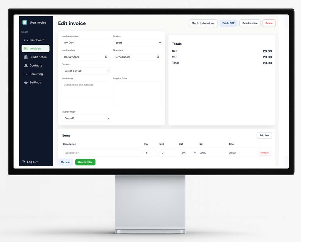 Ursa Invoice invoice view